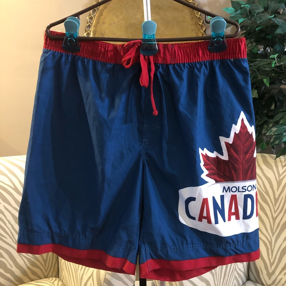 Blue and Red Maple Leaf Swim Shorts